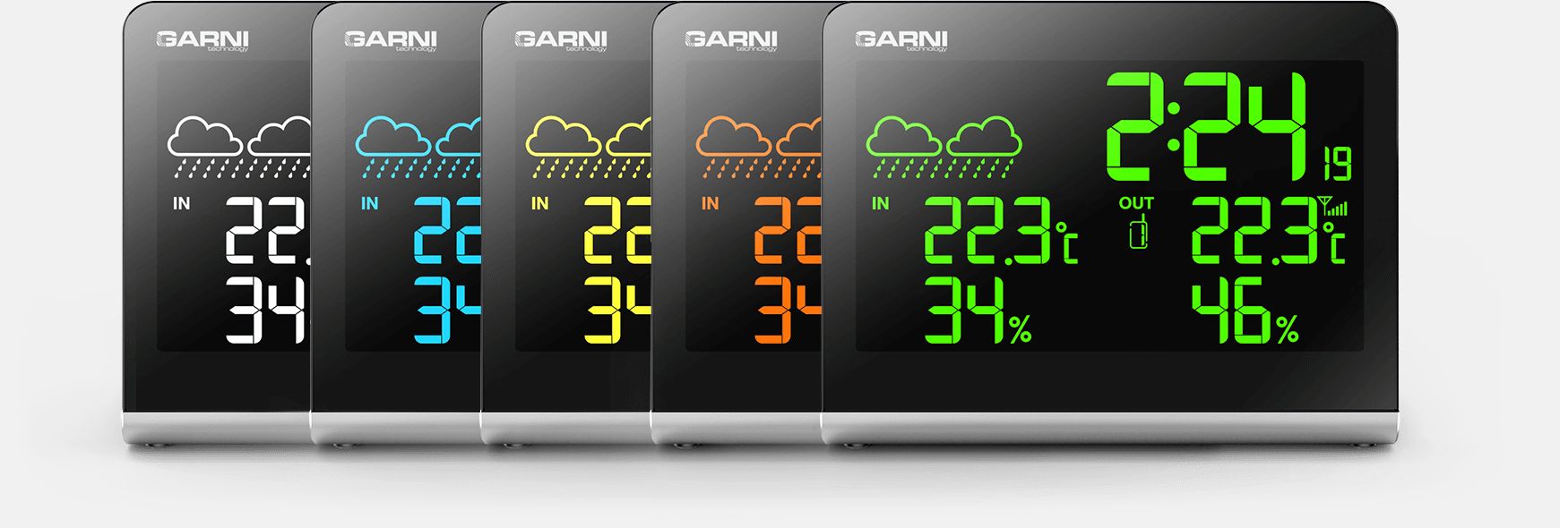 Funkce změny barvy displeje podle naměřené vnější teploty GARNI 535 Arcus